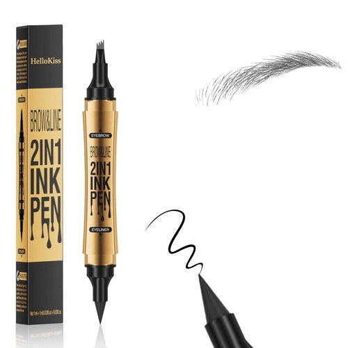2 in 1 Magic Eyebrow Pencil, 2024 New 3D Waterproof Long-Lasting Eyebrow Pencil Pen, 4 Tip Natural Fine Stroke Microblading Eyebrow Pencil (Gray)