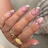 Vezocim Flower Press on Nails Oval Shapes, Full Cover Acrylic Nude False Nails with Floral Designs, Artificial Glossy Short Fake Nails with Sticky Tabs, Glue on Fingernails for Women (W164)