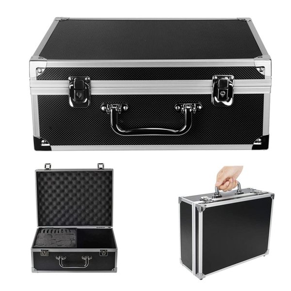 Yuelong Black Tattoo Makeup Carry Case - 12.6" x 9.5" x 5.1" Double Lock Key Aluminum Storage with Sponge