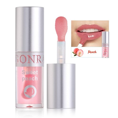 AKARY Hydrating Lip Glow Oil with Big Brush Head, Plumping Lip Gloss Lip Tint No-Sticky Transparent Moisturizing Lip Balm, Natural Lip Plumper Gloss Make Lips Fuller and Moisturizing, Long Lasting Moisture Lip Oil Lip Care- 05 Peach