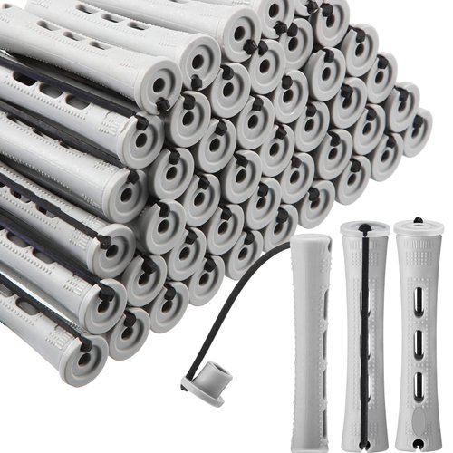 WILLBOND 60 Pcs Perm Rods Natural Long Short Hair Perm Rods with Elastic Rubber Band Non Slip Plastic Perming Cold Wave Rod Kit for Women Hairdressing Styling Tool(0.59 Inch,Gray)