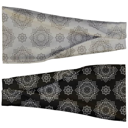 Headband, Sweatband, Head Wrap, Knot Twist Headband, Soft Stretchy Headband, Turban Headband, Sport Yoga Headband Fits All (Mandala Gray & Black (2Pcs/Set))