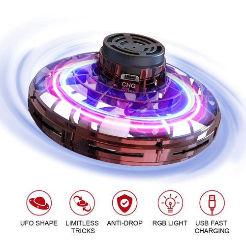 FLYNOVA Drone Toys,Hand Operated Mini UFO Spinner with LED Lights,360° Flip Flying Orb Ball,Indoor Small Toy Xmas Birthday Gifts for Kids & Adults,Cool Game for Boys Girls Outdoor Team Play