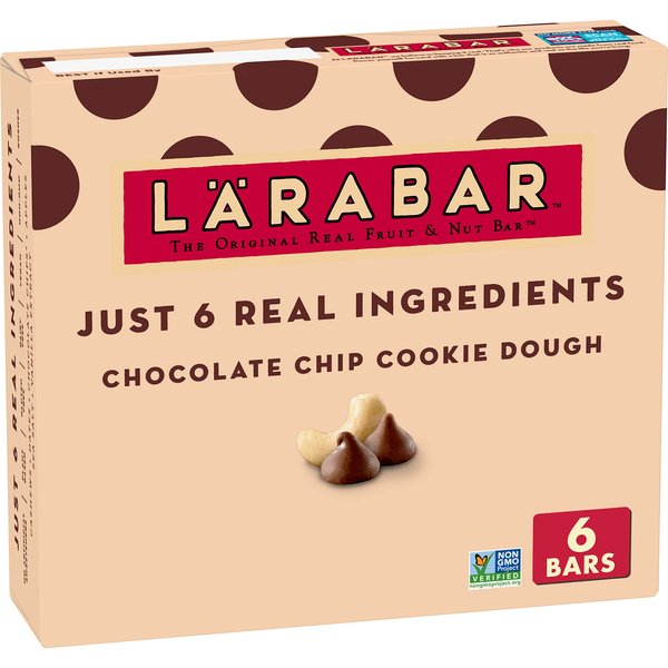 LÄRABAR Chocolate Chip Cookie Dough, Gluten Free Vegan Fruit Nut Bars, 6 ct