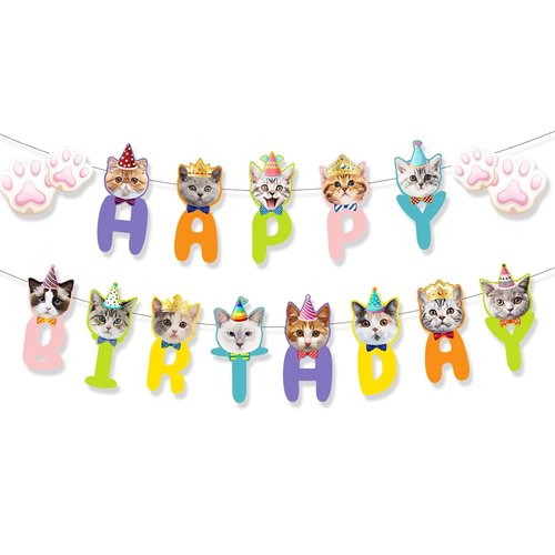 Cat Birthday Banner Cat Decorations for Birthday Party Kitten Birthday Banner Cat Themed Birthday Party Supplies for Girls Kids Boys Pet Cat Themed Birthday Decor
