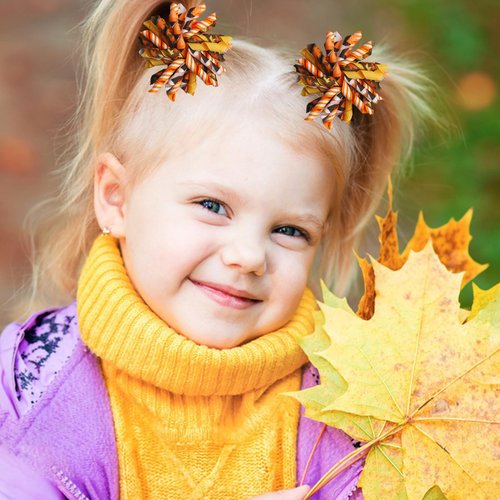 2PCS Orange Korker Bows for Girls Fall Thanksgiving Hair Clip Curly Bow Hair Clip Ribbon Ponytail Bows Alligator Clip Hair Barrette Thanksgiving Halloween Hair accessory for Girls Toddlers Kids(A)