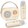 Mini Karaoke Machine for Kids&Adults,Portable Bluetooth Speaker with 2 Wireless Microphones and Stereo Sound Enhanced Bass,Gifts for Girl 3 4 5 6 7 8 9 10 11 12+ Years Old Home Party (Beige)