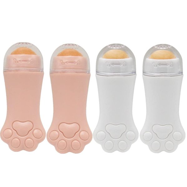 4 Pcs Oil Absorbing Volcanic Roller, Portable Reusable Cat Claw Shape Oil Control Natural Stone Facial Oil Control Tool Face Roller T-Zone Oil Removal Ball