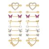 ZELORES 8 Pairs 14G Nipple Rings for Women Stainless Steel CZ Striaght Barbell Tongue Ring Nipple ring Set Butterfly Devil Heart Nipple Piercing Jewelry 16mm 5/8Inch (Gold)