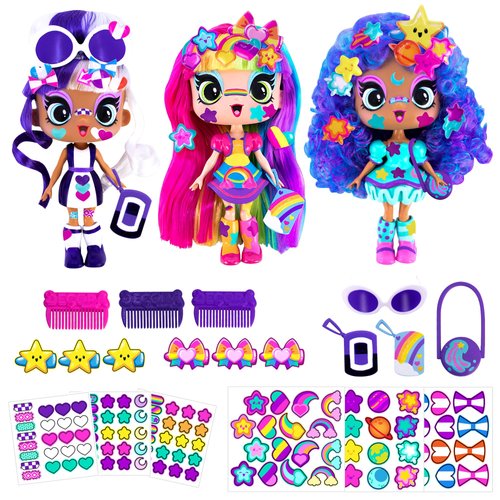 DECORA GIRLZ 5" Dolls -3 Pack A - Decora, London and Celestia | Fashion Dolls for Ages 4 and Up | Surprise Birthday Gift for Children | Set of Doll Clothes, Stickers, Dolls & Accessories
