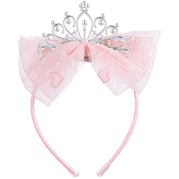 Lusofie Crown Headband 1Pcs Princess Tiara Glitter Toddler Headband Princess Crown for Graduation Birthday Party Fairy Costume Hair Accessories (Pink)