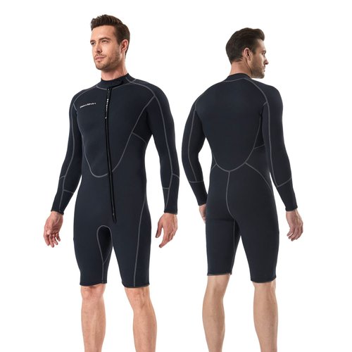 Seaskin Long Sleeve Shorty Wetsuit Mens 3mm Neoprene Diving Suits Front Zip