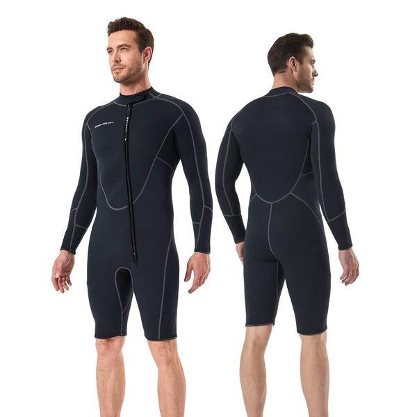 Seaskin Long Sleeve Shorty Wetsuit Mens 3mm Neoprene Diving Suits Front Zip