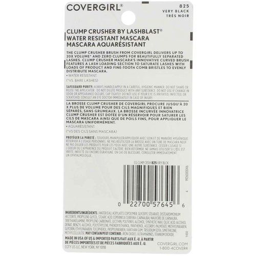 CoverGirl LashBlast Clump Crusher Mascara, Water Resistant, Very Black 825 - Pack of 3