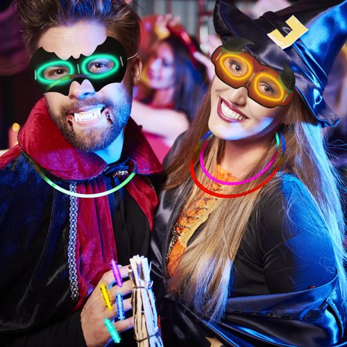 CCINEE 178pcs Halloween Glow Sticks Party Favors, Glow in the Dark Stickers Light Up Party Neon Toys DIY Necklaces Bracelets Eyescover Rings Glowsticks for Halloween Parties