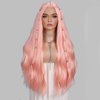 Fancy Hair Peach Pink Wavy Wig 28 Inch Natural Wavy Curly Synthetic Wig for Women Long Pastel Pink Middle Part Wig for Halloween Party Cosplay Daily Use