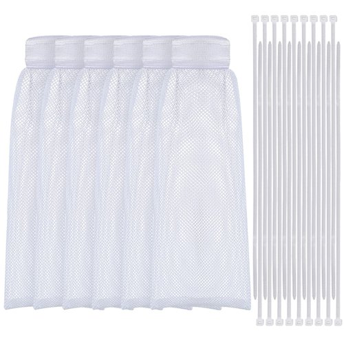 24 Pieces Lint Traps and Cable Ties Set 6 Nylon Mesh Lint Trap for Washing Machine Discharge Hoses Washer Hose Lint Traps and 18 Cable Ties Fits Most Washing Machines (White)