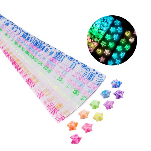 Qunrwe Luminous Star Origami Paper Strips 210 Sheets Heart-Pattern Paper Lucky Stars Decoration Papers for Kids DIY Handmade Crafts,School Folding Star Origami Teaching-10 Colors(Glows in The Dark)
