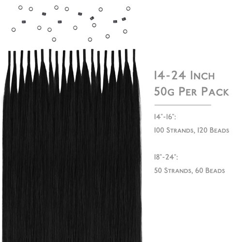 WENNALIFE I Tip Hair Extensions Human Hair, 50g 100s 14 Inch Jet Black Remy Itip Human Hair Extensions Invisible Itips Straight I Tips Fusion Extensions Real Human Hair