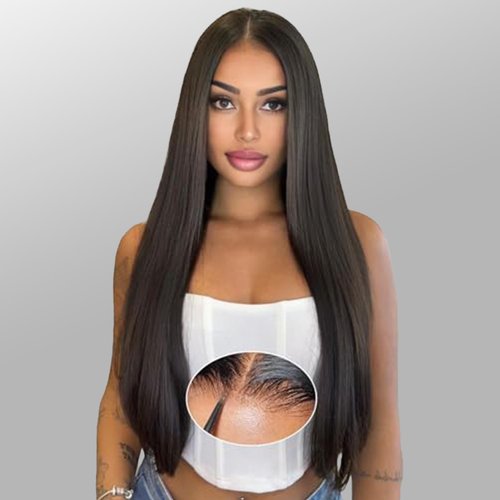Glueless Wigs Human Hair Pre Plucked Pre Cut 6x4 Straight Lace Front Wigs Human Hair 26 Inch Hd Lace Front Closure Wigs for Women 180% Density Wear and Go Glueless Wig Ready to Wear Natural Black