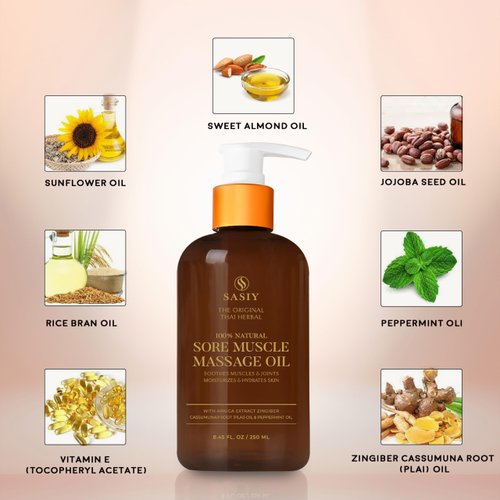 SASIY The Original Thai Herbal Massage Oil - 100% NATURAL - Sore Muscle Massage Oil - Soothes Muscles & Joints - Relaxing & Refreshing with Plai, Peppermint, and Other Essential Oils. 8.45 fl oz.