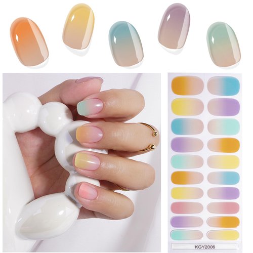 CANVALITE 20pcs Semi Cured Gel Nail Strips for Women,UV Gel Nail Stickers Gel Nail Wraps for Home Nail DIY Salon-Quality Nail Wraps with 2 Prep Pad,Nail File,Scissor,Wooden Stick