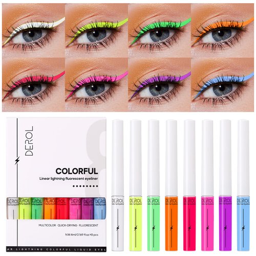 BONNIE CHOICE 8 Colors UV Neon Liquid Eyeliner Set, Matte Colored Eyeliners Pen, Colorful Waterproof Smudge-proof Pigmented Colorful Eyeliner, Delineadores de Colores Para Ojos Eye Makeup Gift Kit