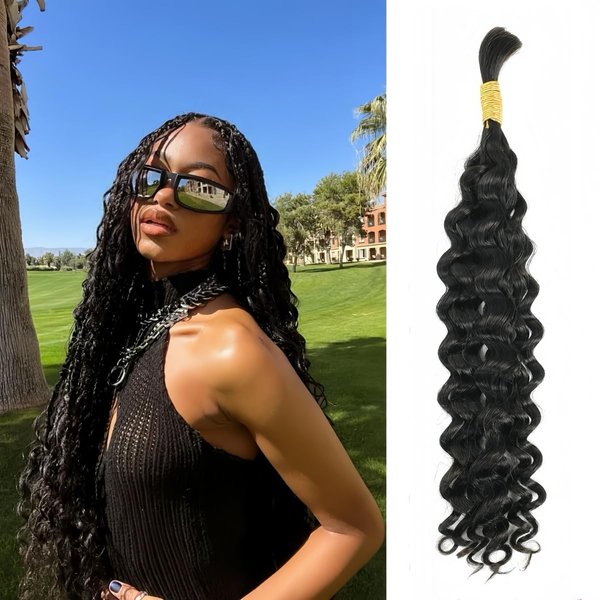 Bulk Human Hair For Braiding Wet and Wavy Braiding Hair for Boho Braids Water Wave Human Braiding Hair for Boho Braids Burmese Boho Braids Braiding Human Hair Extensions (50g, 16 inch)