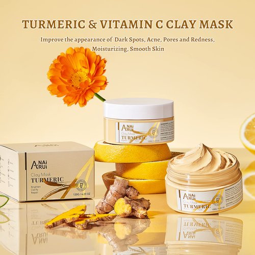 ANAI RUI Vitamin C Face Mask with Turmeric and Kaolin Clay, Dull Skin, Skincare Facial Mask for Refining Pores and Controlling Oil, Smooth & Radiant Skin, 4.23 OZ