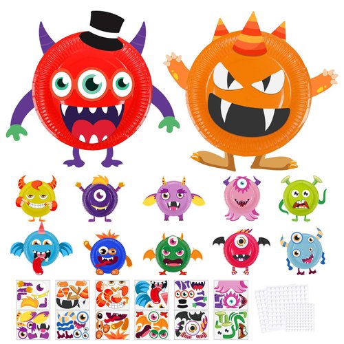 KATOOM 12 Pack Paper Plate Craft for Kids DIY Art Kit Monster Craft Gift for 4, 5,6,7,8 Year Old Boys Girls Toddlers, Art Project for Birthday Gift Party Supplies