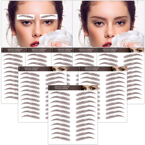 Aresvns Eyebrow Tattoo Stickers 99 Pairs! 9 Sheets Brown Fake Eyebrows,4D Tattoo Eyebrow with Real Hair,Eyebrow Transfer Stickers Christmas Gift
