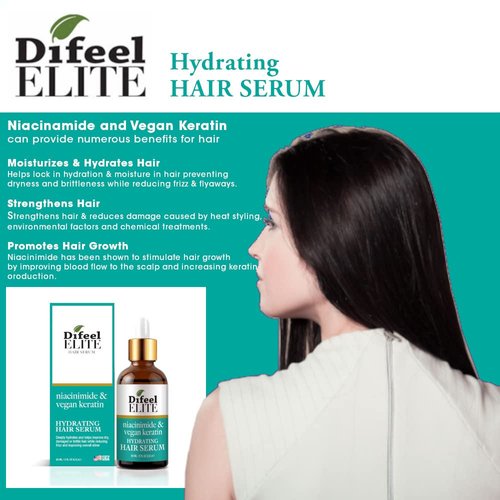 Difeel Elite Niacinamide + Vegan Keratin Hydrating Hair Serum for Growth - 2 oz.