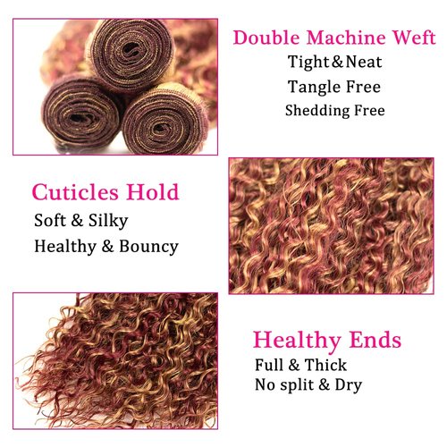 P27/99j Bundles Red Human Hair Bundles Burgundy Deep Wave Human Hair Bundles Brazilian Unprocessed Virgin Hair 3 Bundles 8 10 12 inch Red Deep Wave Bundles Remy Hair Extensions