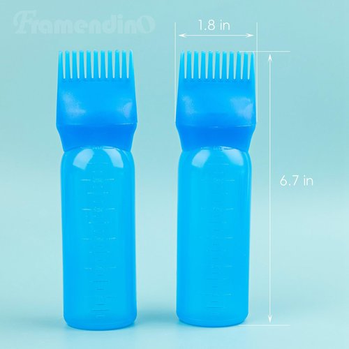 Framendino, 3 Pack Blue 6 Ounce Hair Dye Root Comb Applicator Bottle with Graduated Scale for Salon