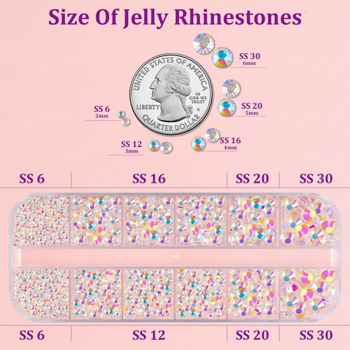 Resin Jelly Rhinestones for Crafting with B7000 Jewelry Glue, 1 Box Transparent AB Flatback Crystal with 3Pcs 10ml Glue, Bedazzling Non Hotfix Gems for DIY Tumblers Clothing Shoes Manicure