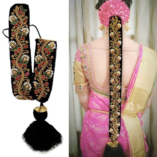 THANU'S CRAFT Maggam work jada Bharatanatyam Indian Poola jadalu kunjalam Billalu set braid hair extensions (braid hair extension)