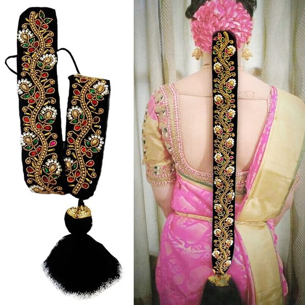 THANU'S CRAFT Maggam work jada Bharatanatyam Indian Poola jadalu kunjalam Billalu set braid hair extensions (braid hair extension)