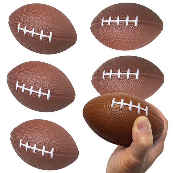 GIFTEXPRESS 6-Pack 5" Foam Football Stress Balls, Sport Balls, Superbowl Decoration Party Favor, Football Themed Party Supplies
