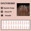 DOCVOEOMH French Tip Press on Nails Long Coffin Rhinestone White Fake Nails Pink Acrylic False Nails Shiny Glue on Nails for Women and Girls 24PCS