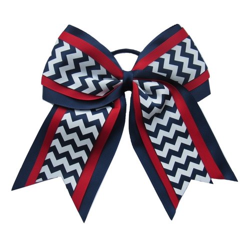 New "NAVY RED CHEVRON" Cheer Hair Bow Pony Tail 7 Inch Ribbon Girls Cheerleading Practice Football Games School Uniform Hairbow Competition Grosgrain Ribbon Patriotic 4th of July