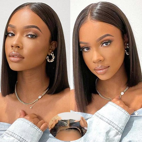 Bob Wig Human Hair 5x5 HD Lace Closure Wigs 180% Density Ready To Wear Glueless Bob Wigs for Beginner Pre Plucked Short Bob Wig Brazilian Unprocessed Virgin Human Hair Wig for Black Women