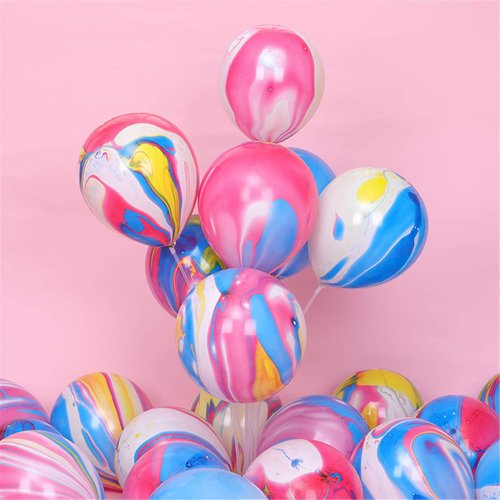 12 Inch Balloons Tie Dye Balloons 50PCS Rainbow Agate Marble Latex Swirl Balloons For Tie Dye Birthday Party Supplies,Candyland,Bachelorette,Fun Hippie Party Decorations