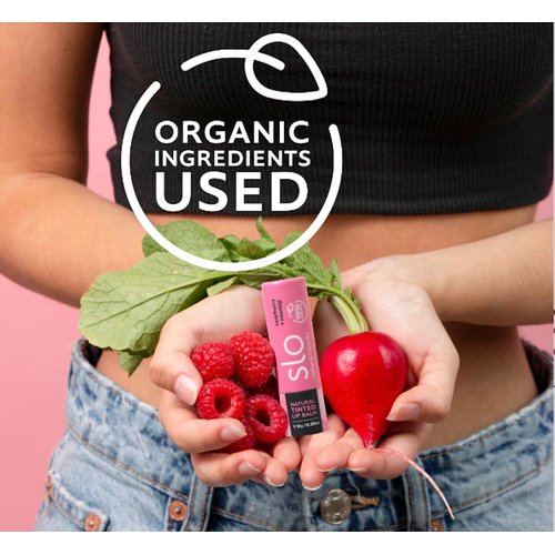 Slo | Natural Lip Balm - All Natural Ingredients, Vegan & Cruelty Free, Hydrating & Soothing, Plastic Free, Paper Packaging | Raspberry + Rosehip, 0.28oz