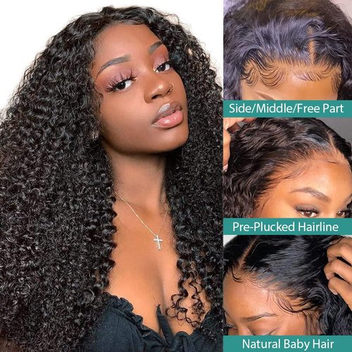 veravicky Curly Lace Front Wig Human Hair 20 inch Curly Human Hair Wig for Women Kinky Curly 13x4 Transparent Lace Front Wigs 180% Density Curly Glueless Wigs Human Hair Pre Plucked with Baby Hair