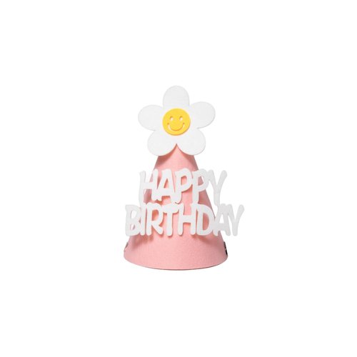Yinah Cute Flower Birthday Hats With Happy Birthday Letters For Children's Party Decoration Kids Boy Girls Party Supplies Quality Felt Hat 1-5mm Thick (Pink).