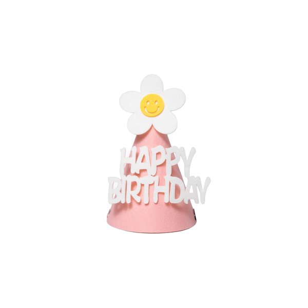 Yinah Cute Flower Birthday Hats With Happy Birthday Letters For Children's Party Decoration Kids Boy Girls Party Supplies Quality Felt Hat 1-5mm Thick (Pink).