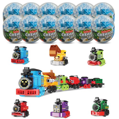 LEBOCADO Mini Building Block Sets, 12PCS Vehicle Train Toys Building Blocks, 6 in 1 STEM Toys Eggs Building Sets, Party Favors for Kids Goodie Bags Prizes/Birthday Gifts