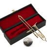 Dselvgvu Copper Miniature Trombone with Stand and Case Mini Musical Instrument Miniature Dollhouse Model Mini Trombone Home Decoration … (5.91"x1.30")