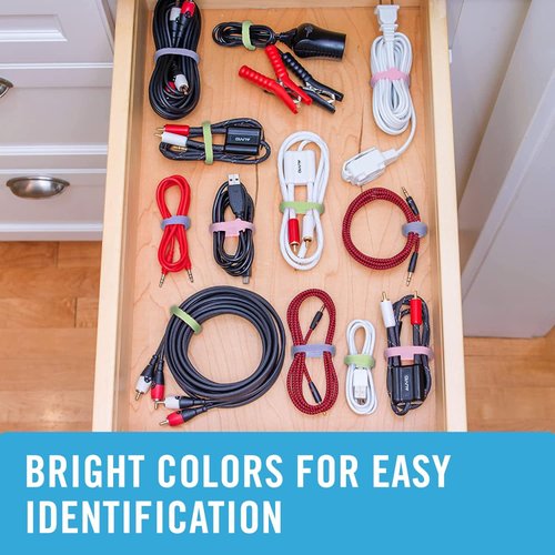 VELCRO Brand ONE-WRAP Cable Ties | 60Pk | 8 x 1/2" Straps, Multicolor | Strong Reusable Wire Management | Cord Bundling for Home Office and Data Centers