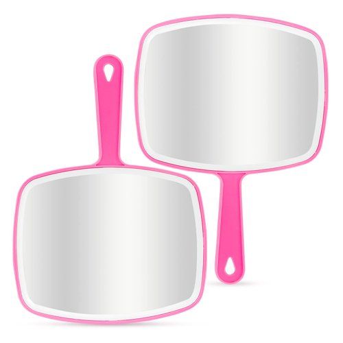 DVHOK Handheld Mirror, Portable Hand Mirror with Hanging Hole in Handle, Pink 7.4" W x 10.4" L